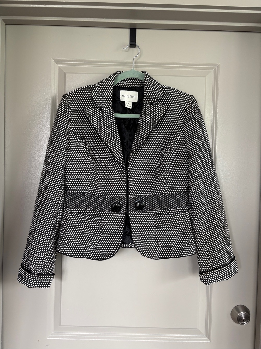 White House Black Market Black White Textured Blazer Jacket Size 8